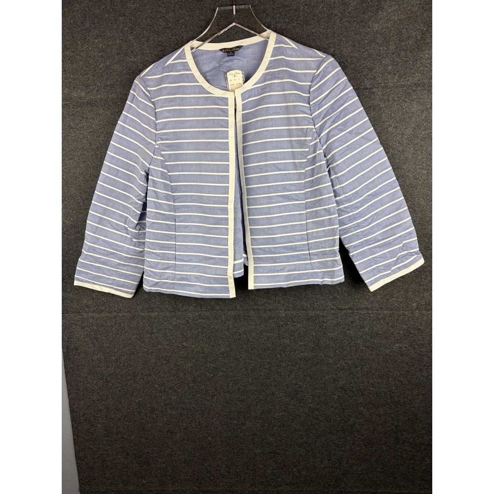 Brooks Brothers Blue White Striped Collarless Blazer Jacket Womens 14 NWT